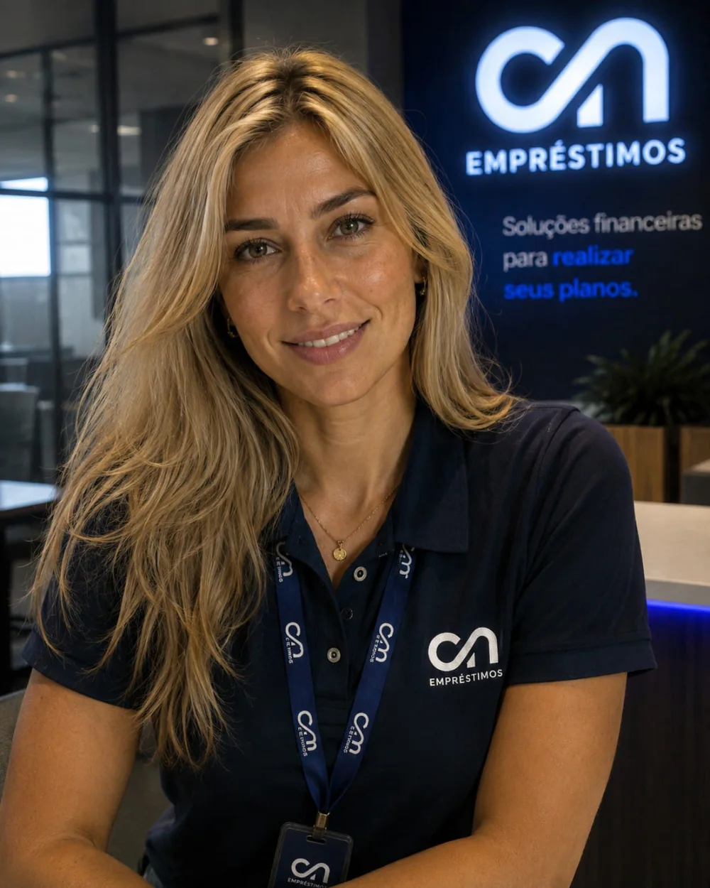 Representante da CN Empréstimos em ambiente de atendimento